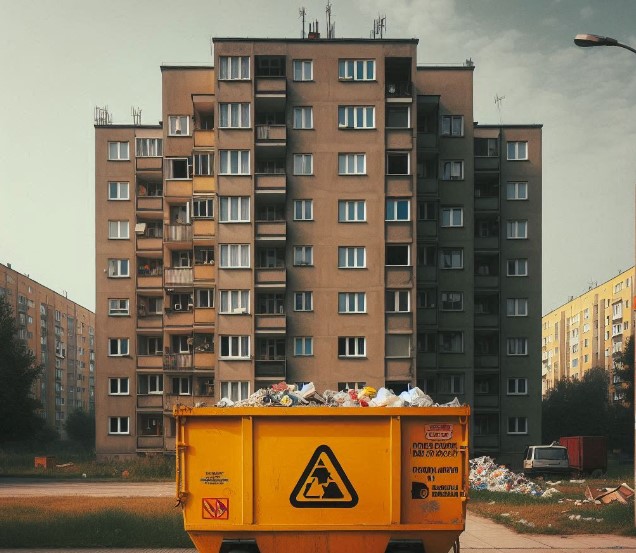 kontener przed kamienicą na Dębcu
