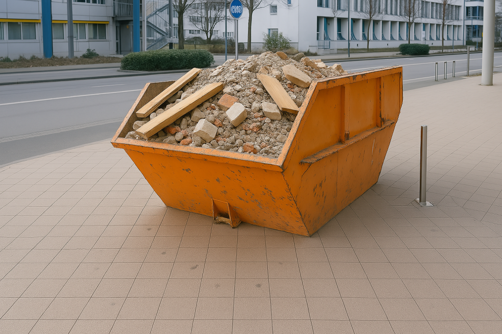 Kontener z gruzem przy ulicy