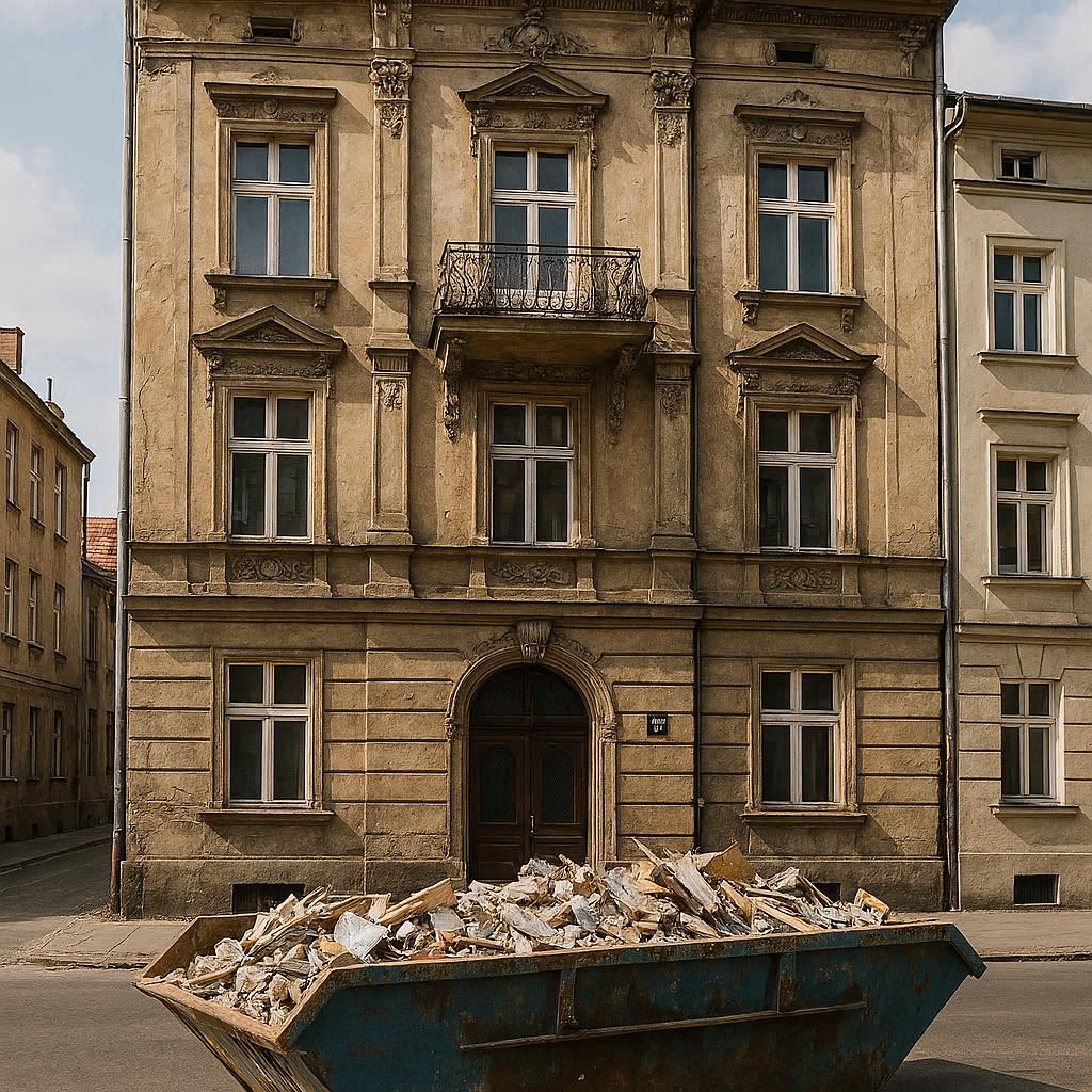 Kontener na gruz przed kamienicą