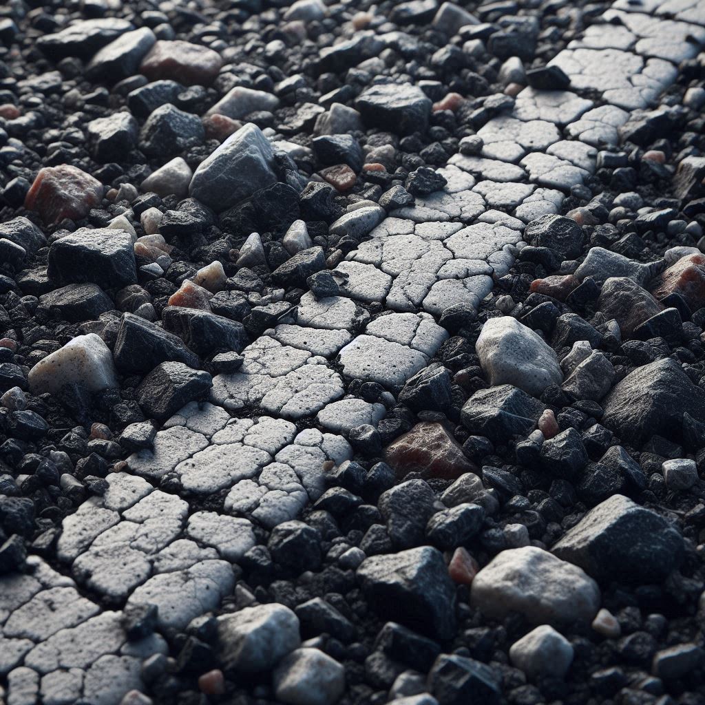 Zbliżenie na popękaną asfaltową nawierzchnię